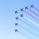 Colorful aerial display by the French aerobatic team over Saint-Jean-de-Luz.